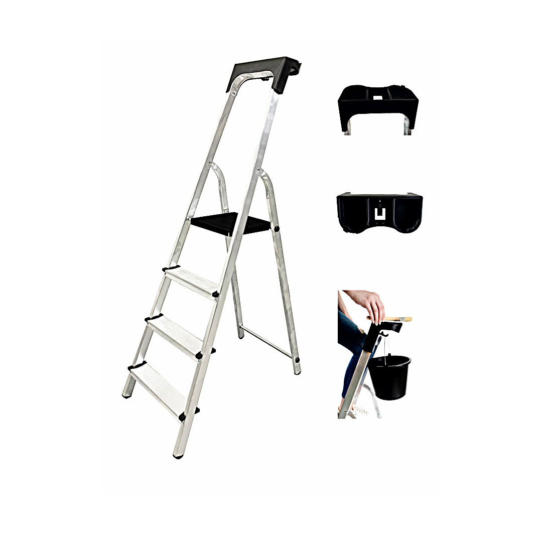 MYPRO Aluminium Platform Steps | 4 Tread | Trade & DIY | EN131 150KG | TOOL TRAY